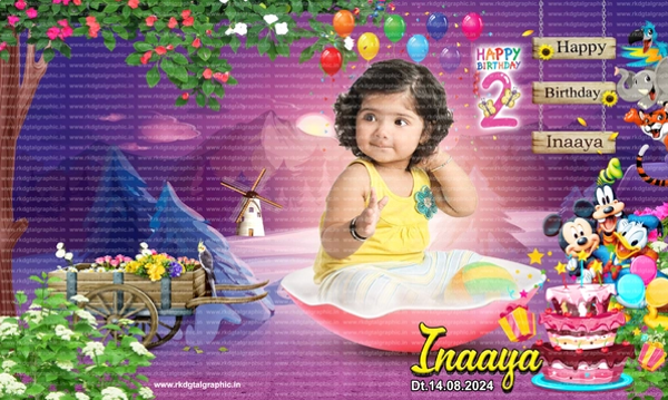thumbnail Inaaya 2nd Birthday Flex Banner Design Photoshop Template